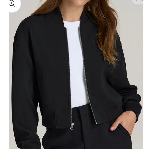 Molly Bracken Black Knit Metallic Textured Lightweight Lined Bomber Jacket M - Picture 1 of 11